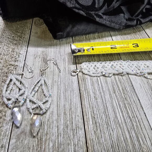 Handmade 925 Sterling Silver Crystal Inspired Glass Necklace Earring Set White - Picture 12 of 14